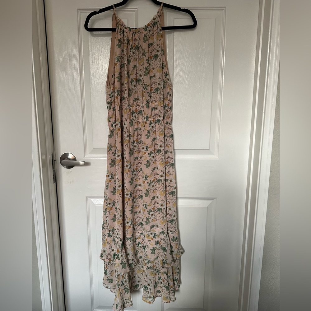 Floral light pink dress, high-low dress. Size XL